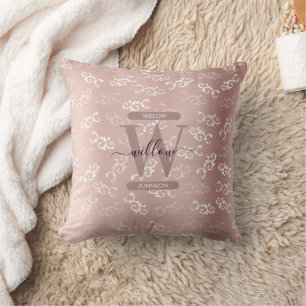 Coussin Modèle de Damas de Rose Vintage monogramme