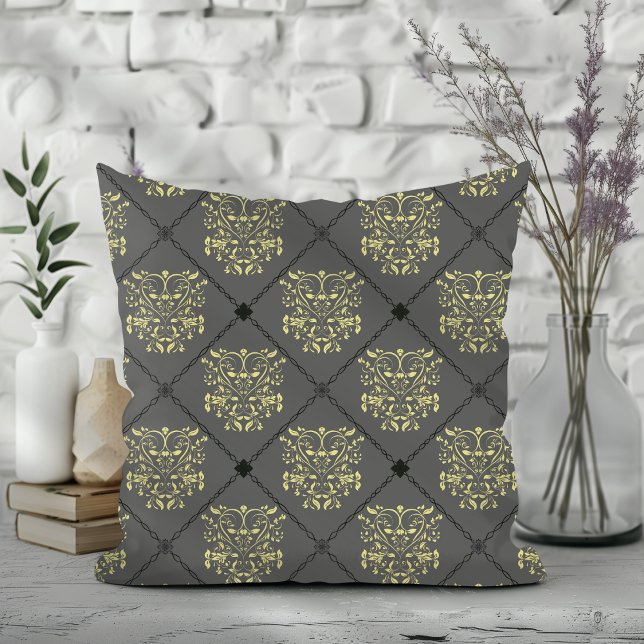 Coussin Modèle de Damas en diamant gris foncé (Créateur téléchargé)