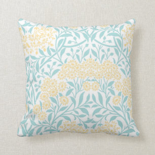 Coussin Modèle de Damas florales d'Aqua jaune