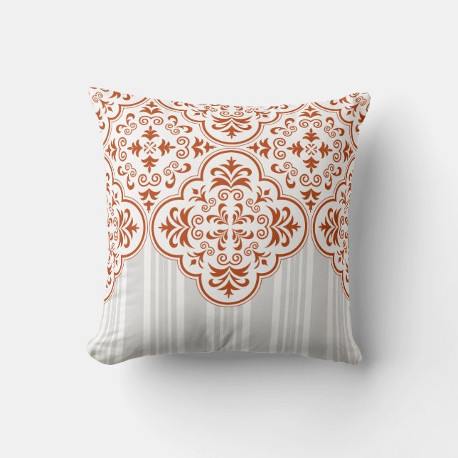 Coussin Modèle de Damas traditionnel de rouille (Recto)