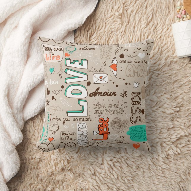 Coussin Modèle de doodle de citations d'amour (Couverture)