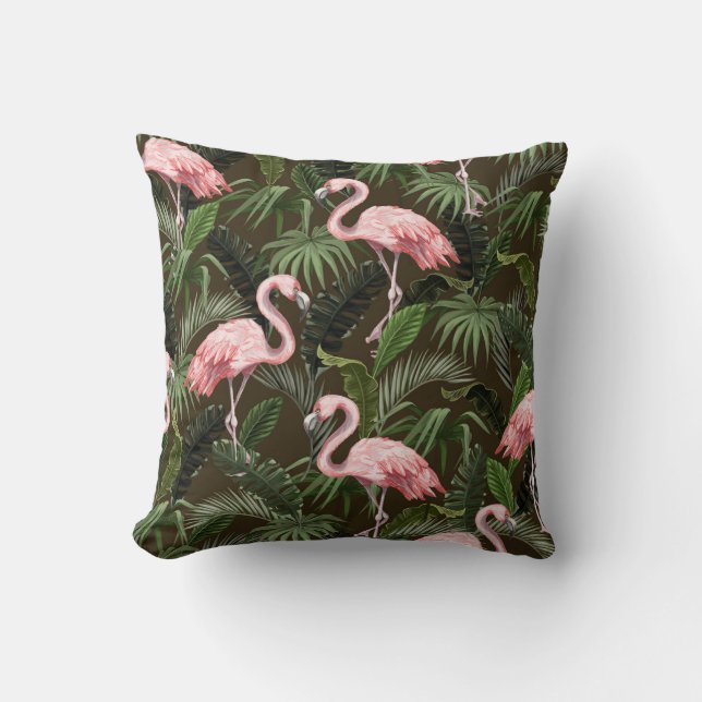 Coussin Modèle de flamingo tropical : Feuilles Vintages (Recto)