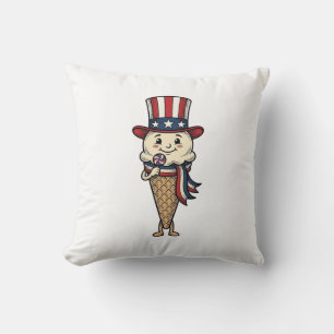 Coussin Modèle de gravure vintage de cône de glace patriot