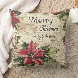 Coussin Modèle de houx de Noël vintage de l'ancien monde