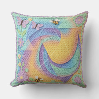 Coussin Modèle de jardin au crochet pastel fantaisiste
