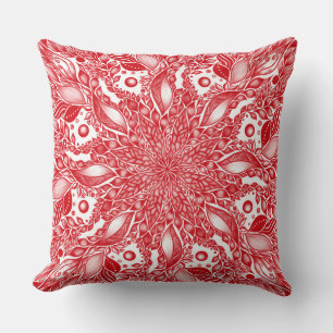 Coussin Modèle de mandala à feuilles rouges