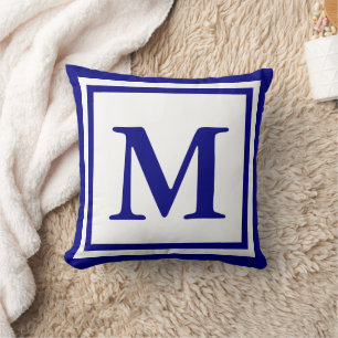 Coussin Modèle de Monogramme bleu blanc traditionnel et bl