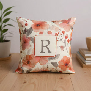 Coussin Modèle de monogramme de jolie fleur personnalisé