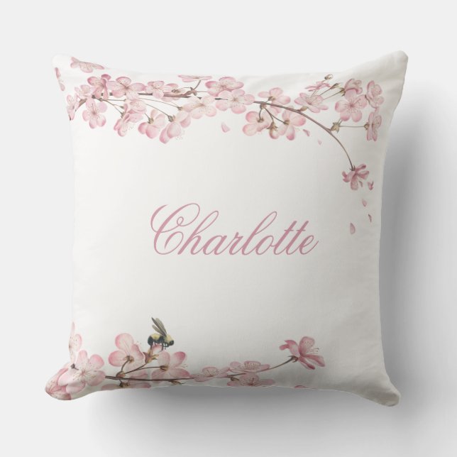 Coussin Modèle de nom de fleur de cerisier rose élégant  (Recto)