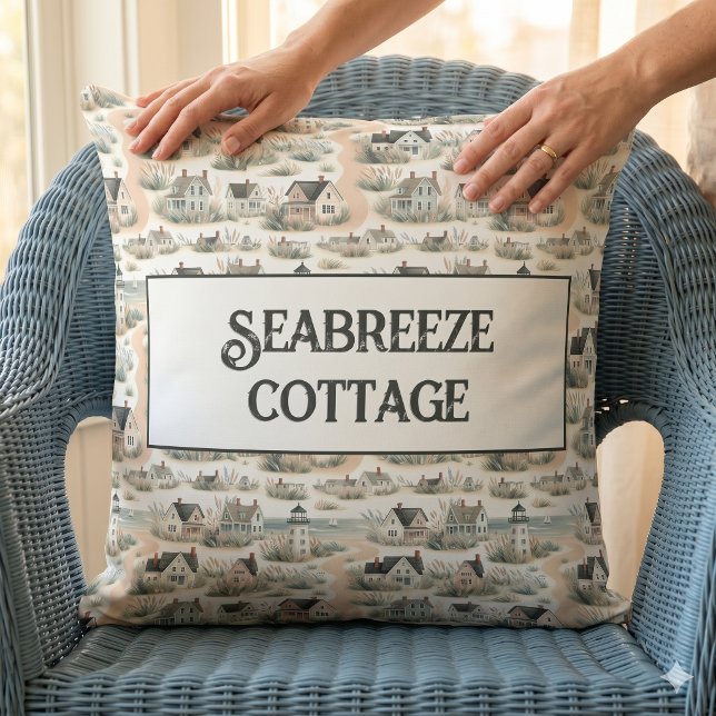 Coussin Modèle de phare de cottage côtier (Coastal Cottage Lighthouse Pattern Throw Pillow)