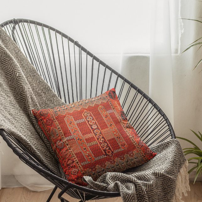 Coussin Modèle de tapis oriental en oranges lumineuses (Créateur téléchargé)