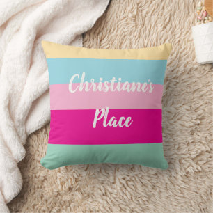 Coussin Modèle de texte à rayures colorées carte plate