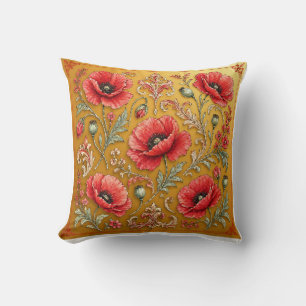 Coussin Modèle fleur de pavot doré