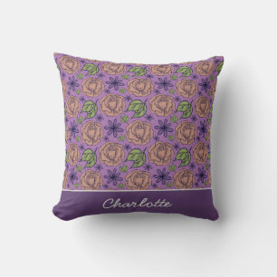 Coussin Modèle fleuri violet grande fleur avec nom