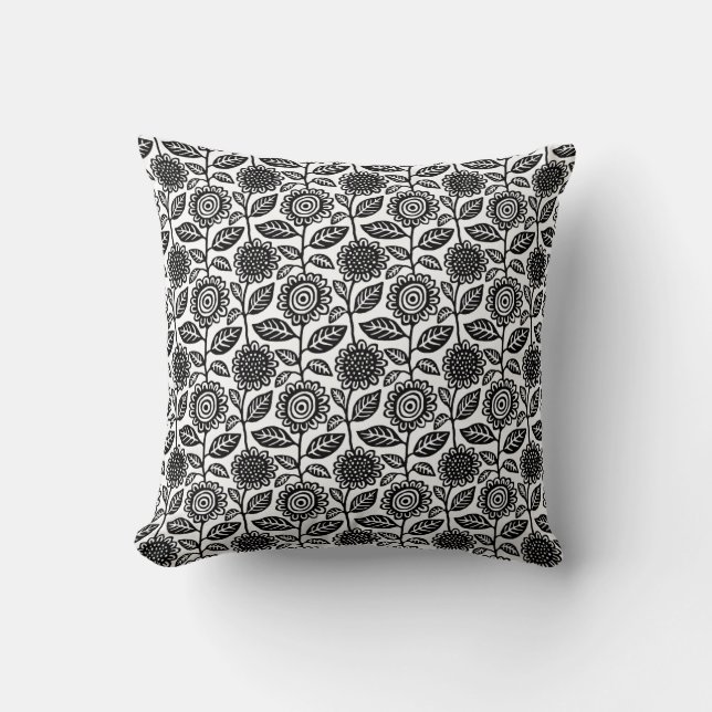 Coussin Modèle floral 280313 - Noir sur blanc (Recto)