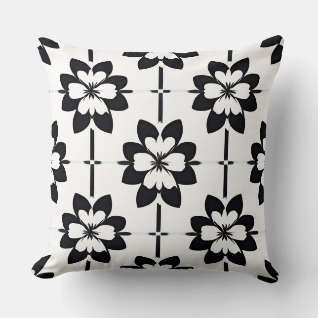 Coussin Modèle floral Abstrait noir et blanc (Recto)