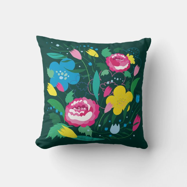 Coussin Modèle floral avec bouquet coloré. (Recto)