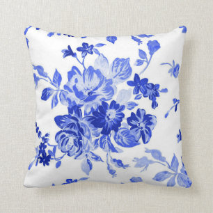 Coussin Modèle Floral bleu vintage et blanc