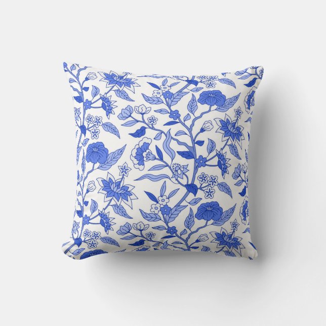 Coussin Modèle Floral bleu Vintage inspiré (Recto)