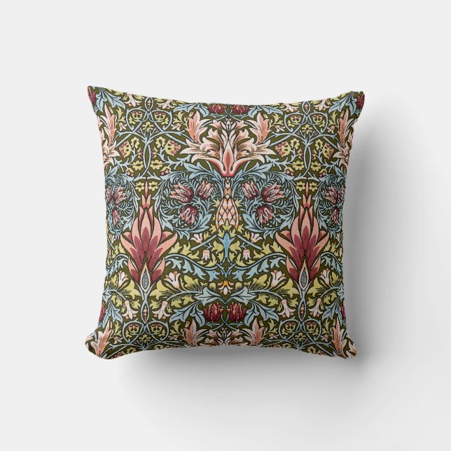 Coussin Modèle floral de tête de serpent de William Morris (Recto)