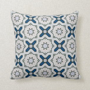 Coussin Modèle Floral Géométrique En Blanc Noir Et Bleu