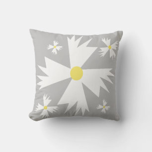 Coussin Modèle floral moderne marguerrier jaune et gris