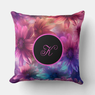 Coussin Modèle floral néon avec Monogramme