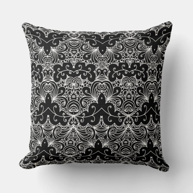 Coussin Modèle floral noir et blanc réversible (Recto)