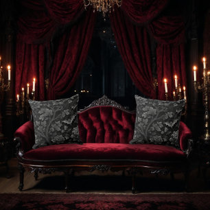 Coussin Modèle floral noir sur noir avec chauves-souris