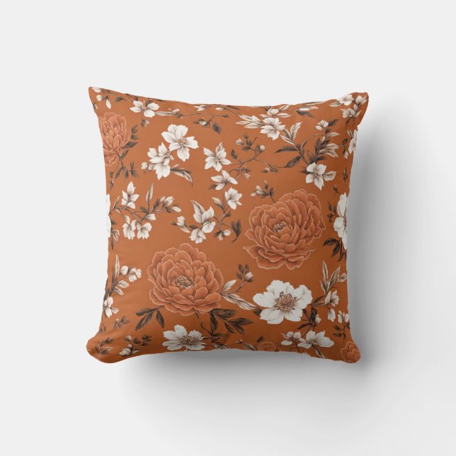 Coussin Modèle Floral Orange Brûlé (Recto)
