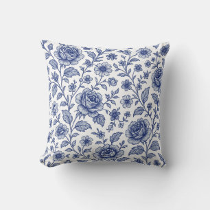 Coussin Modèle Floral Royal Bleu Rose