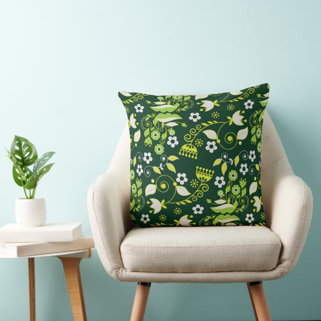 Coussin Modèle floral scandinave moderne vert foncé (Chaise)