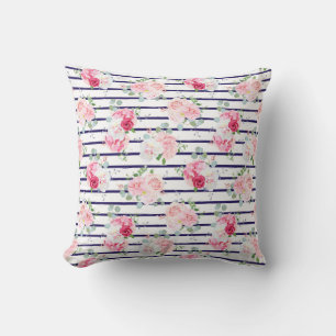 Coussin Modèle floral sur la pivoine Rose à bande horizont