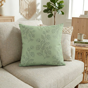 Coussin Modèle Floral Vert Simple Et Moderne Sur Vert