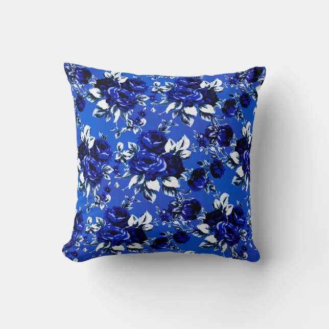 Coussin Modèle Floral vintage | Blue White & Navy (Recto)