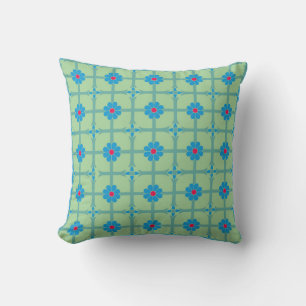 Coussin Modèle géométrique floral vert et bleu