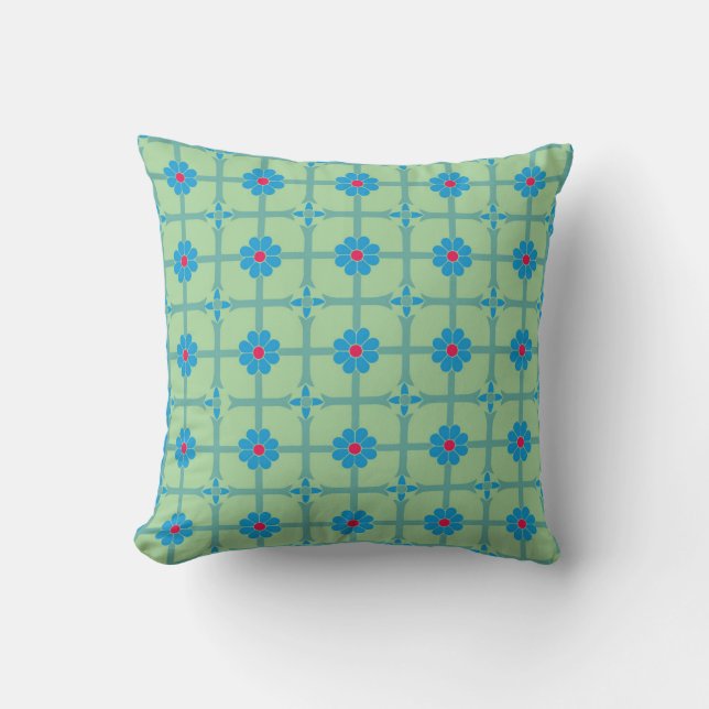 Coussin Modèle géométrique floral vert et bleu (Recto)