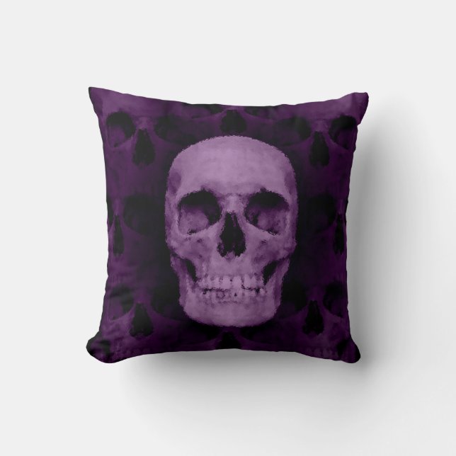 Coussin Modèle gothique de crâne d'Halloween violet (Recto)