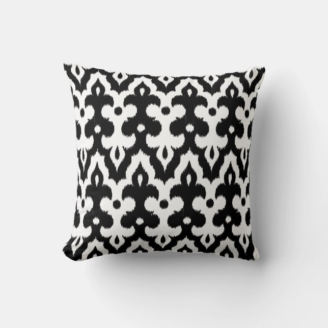 Coussin Modèle marocain Ikat Damask, noir et blanc (Recto)