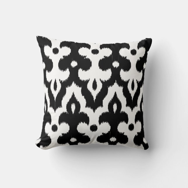 Coussin Modèle marocain Ikat Damask, noir et blanc (Recto)