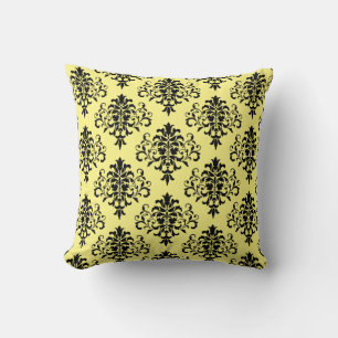 Coussin Modèle moderne noir jaune Damas