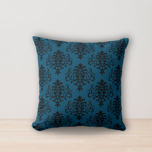 Coussin Modèle moderne Ocean Blue Black Damask
