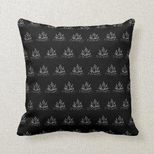 Coussin Modèle noir et blanc de bateau de pirate