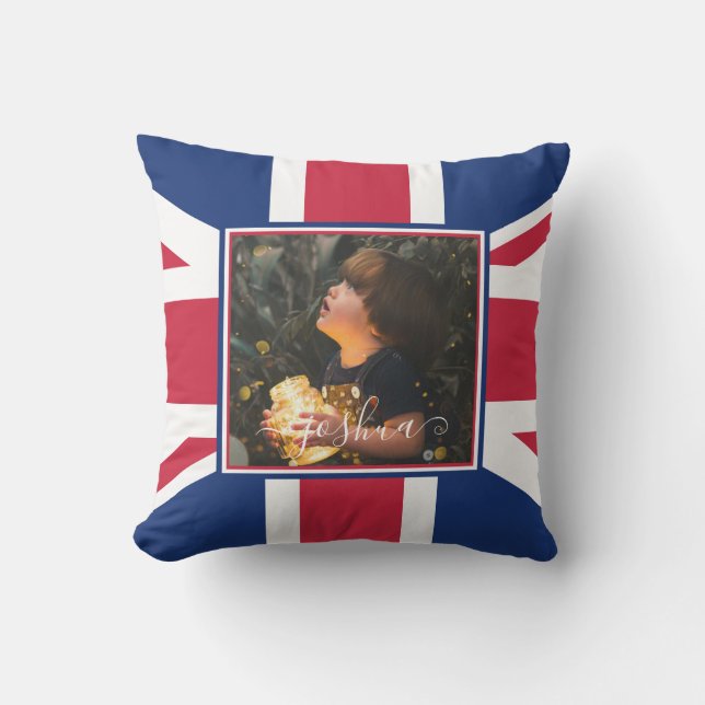 Coussin Modèle photo de noms personnalisés Union Jack (Recto)