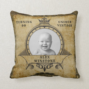 Coussin Modèle photo Vintage personnalisé 90e anniversaire