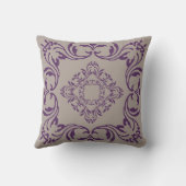 Coussin Modèle pourpre Damask | arrière - plan Tan clair (Verso)