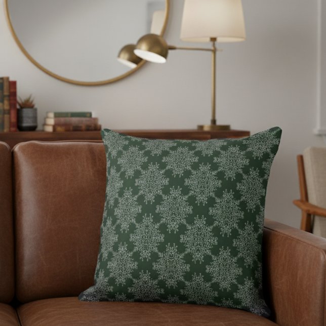 Coussin Modèle simple moderne de Damas florales vert foncé (Créateur téléchargé)