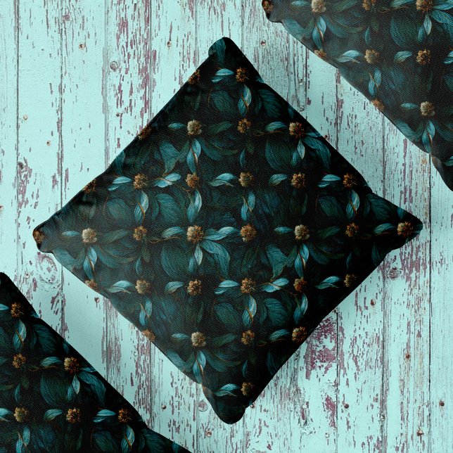 Coussin Modèle turquoise et or floral (Créateur téléchargé)