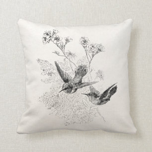 Coussin Modèle vintage d'oiseaux d'antiquité de colibri
