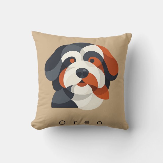 Coussin Modern Abstract Bernedoodle Portrait - Geometric T (Recto)